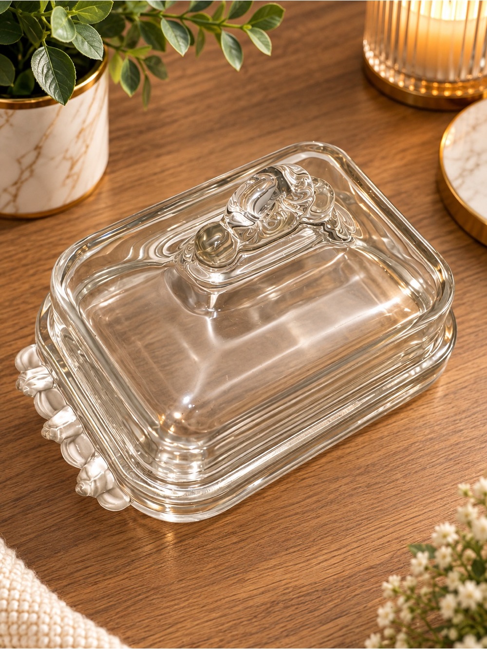 Vintage Walther Glass Collection Siebenstern Crystal Glass Butter Dish w/ Box